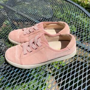 Vionic Pink Jean Suede Casual Comfort Shoes SZ 6W Slip on Elastic Lace Orthopedi
